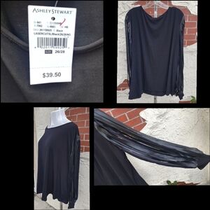 26/28 ASHLEY STEWART faux leather lasercut long sleeve black clubbing 26w 28w